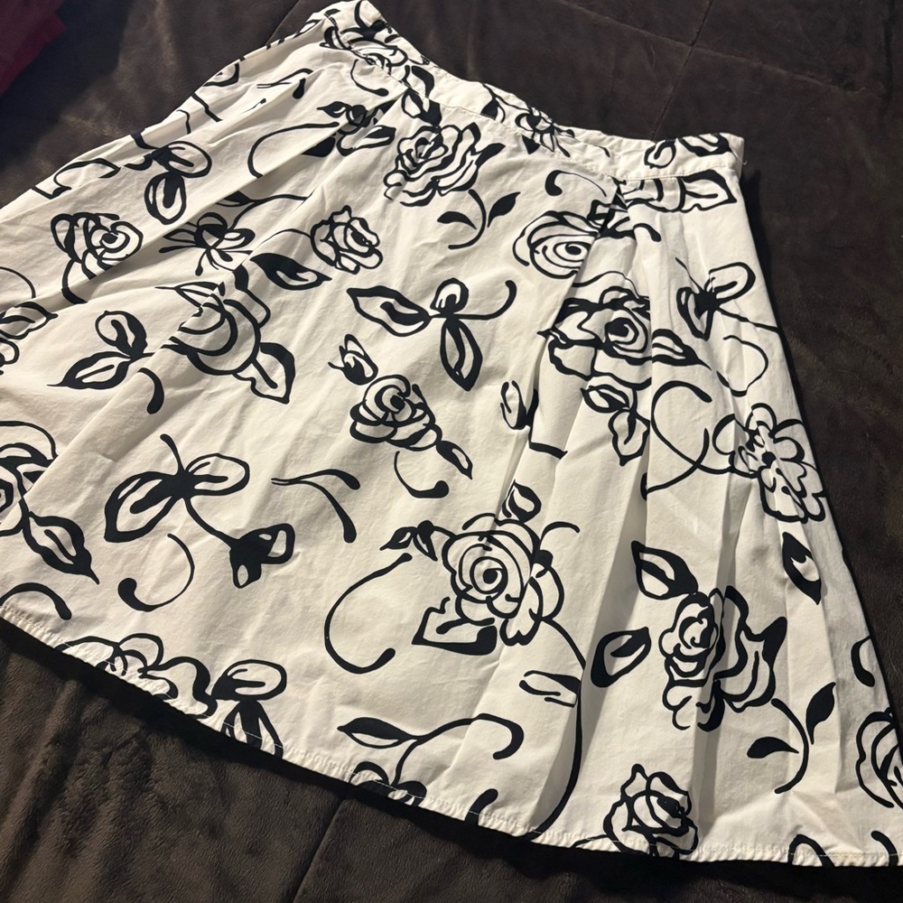 Black & White Floral A-Line Skirt